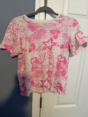 Primark White Tee with Pink 'Positive Vibez' Print